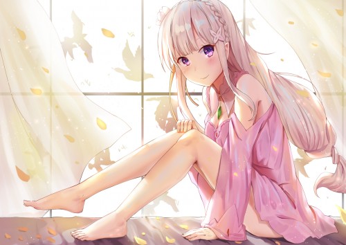 Konachan.com---226742-aliasing-barefoot-breasts-cleavage-collar-dress-emilia-long_hair-petals-purple_eyes-qian_wu_atai-re_zero_kara_hajimeru_isekai_seikatsu-white_hair.jpg