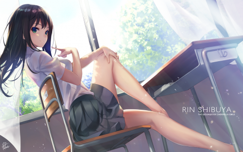 Konachan.com---241897-black_hair-fukai_ryousuke-green_eyes-idolmaster-idolmaster_cinderella_girls-long_hair-school_uniform-shibuya_rin-signed-skirt.png