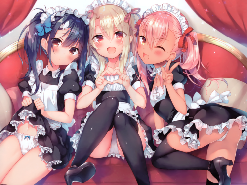 Konachan.com---296228-apron-blush-bow-cameltoe-couch-cropped-dark_skin-dress-fang-headdress-loli-long_hair-maid-navel-panties-pink_hair-red_eyes-ribbons-scan-twintails-wink.png