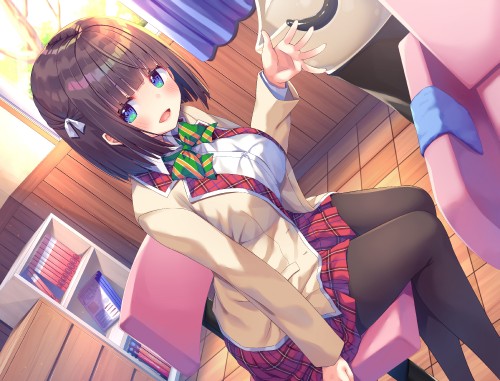 aqua eyes asa no ha blush book bow brown hair original pantyhose school uniform short hair skirt