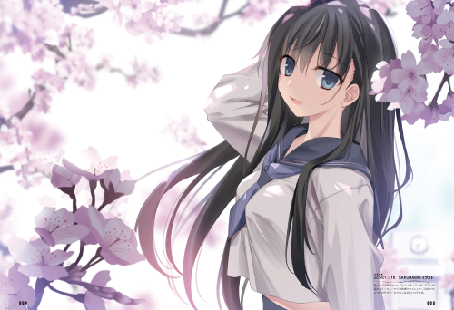 black hair blue eyes flowers karory long hair original scan school uniform tsukiishi koyuki