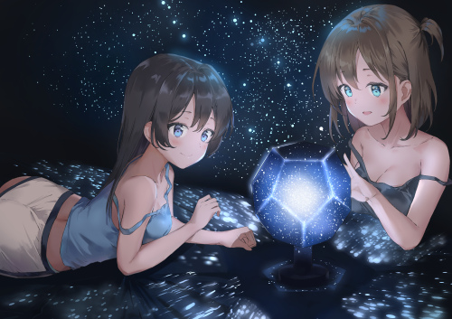 304260_2girls-ass-black-hair-blue-eyes-blush-brown-hair-green-eyes-long-hair-original-shorts-stars-ym-pixiv2132273.png