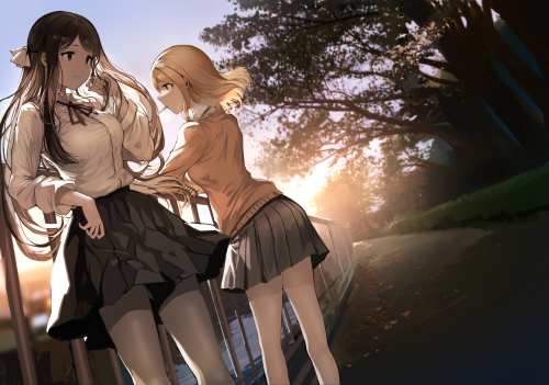 304974_2girls-blonde-hair-brown-hair-cigarette-koruse-landscape-long-hair-original-pantyhose-scenic-school-uniform-shirt-skirt-tree.png