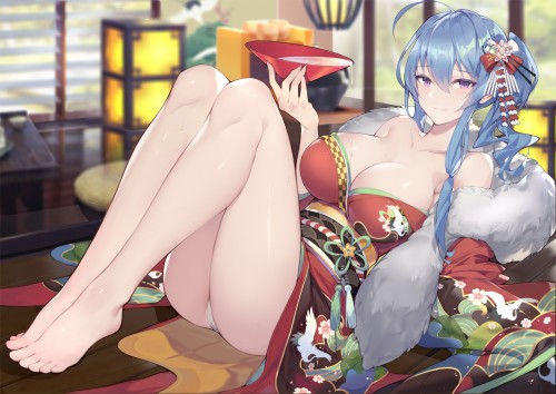 Konachan.com 297856 anthropomorphism azur lane barefoot breasts calder cleavage drink japanese cloth