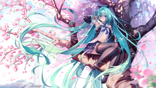 Konachan.com 324187 aqua eyes aqua hair blush collar cosplay flowers hatsune miku long hair navel op