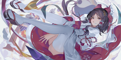 yande.re 859325 hakurei reimu hillly (maiwetea) miko skirt lift thighhighs touhou