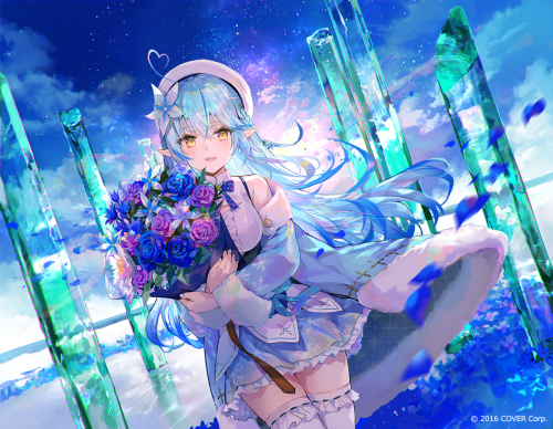 Konachan.com 346795 aqua hair clouds dress flowers fuji choko hololive long hair pointed ears rose s