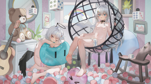 Konachan.com---362671-2girls-aqua_eyes-ball-barefoot-bow-breasts-choker-cross-garter-gray_hair-guitar-halo-horns-kele_mimi-loli-long_hair-navel-nipples-nude-red_eyes-wings.jpeg